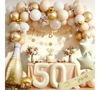 Globos 50 Anni Cumpleaños Hombres Mujeres, Decoracion 50 Años Cumpleaños Oro Beige, Decoraciones 50er Globos, Guirnalda y Globos Niño Niña