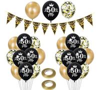 globos 50 años cumpleaños mujer hombre decoración, 23 piezas de Negros globos de látex de oro Negros, guirnalda 50 años cumpleaños deco fiesta globos 50 hombre cumpleaños decoración 50 años mujer