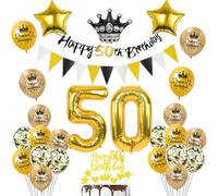 Globos 50 Cumpleaños Decoración Negro/Oro para Hombre y Mujer - Happy 50th Birthday Guirnalda y Deco para Pastel