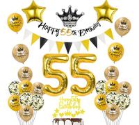 Globos 55 Cumpleaños Decoración Negro/Oro para Hombre y Mujer - Happy 55th Birthday Guirnalda y Deco para Pastel