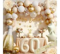 Globos 60 Anni Cumpleaños Hombres Mujeres, Decoracion 60 Años Cumpleaños Oro Beige, Decoraciones 60er Globos, Guirnalda y Globos Niño Niña
