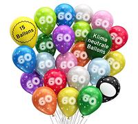 Globos 60 Cumpleaños [15 piezas] MADE IN EU I Globos Clima Neutral I100% Látex Natural I Ø32cmI Globos de Cumpleaños 60 I Globo Números 60 Años I Globos Cumpleaños Globo 60 I Bastelbär