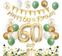 Globos 60 Cumpleaños, Decoración Verde y Oro, Pancarta de Feliz Cumpleaños, 100pcs Confeti, para Hombres y Mujeres