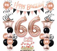 Globos 66 Años cumpleaños Mujer Decoración Negro Rosa Oro Topper de la Torta 66 Años cumpleaños Mujer Decoración Globos 66 Años cumpleaños Mujer decoración 66 globos guirnalda 66 Años Mujer Deco