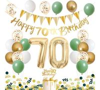 Globos 70 Años, Decoración Verde y Oro, Pancarta de Feliz Cumpleaños, 100pcs Confeti para Hombres y Mujeres