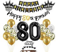 Globos 80 Cumpleaños Set Decoración Negro/Oro, Deco Hombre Mujer, Tarta y Guirnalda Feliz 80 Años
