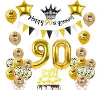Globos 90 Cumpleaños Decoración Negro/Oro para Hombre y Mujer - Happy 90th Birthday Guirnalda y Deco para Pastel