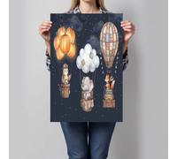 Globos Aerostáticos Animales Divertidos Sin Marco Cuadros Decoracion Salon, Gris Carbón Lindo Elefante Cuadros Pintura Lienzos Decorativos Posters Dormitorio Comedor Decoración De Pared 80X120Cm