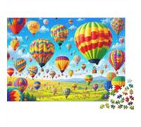 Globos Aerostáticos Coloridos Puzzle de 1000 Piezas Papel Juego de Puzzle 1000 Piezas Vista Panorámica Cielo Relajante Decoración Regalo Familiar 38x26cm/1000pcs
