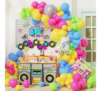 Globos Arco Kit Decoraciones Fiesta Temática Años 80 y 90,130Pcs Arco De Globos de Discoteca,Kit de Globos de Retro Disco,Bola Discoteca 4D Radio Boombox Retro Hip Hop Cumpleaños