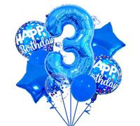 Globos Azul, 32 Pulgadas Número 3 4 5 6 7 Globos Azul Foil Helio, Decoración Globos Azules de Cumpleaños para Adultos y Niños Aniversario Fiesta Baby Shower Baloes (Azul-3)
