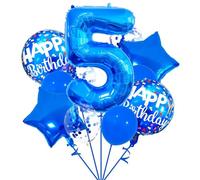 Globos Azul, 32 Pulgadas Número 3 4 5 6 7 Globos Azul Foil Helio, Decoración Globos Azules de Cumpleaños para Adultos y Niños Aniversario Fiesta Baby Shower Baloes (Azul-5)