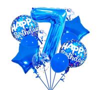 Globos Azul, 32 Pulgadas Número 3 4 5 6 7 Globos Azul Foil Helio, Decoración Globos Azules de Cumpleaños para Adultos y Niños Aniversario Fiesta Baby Shower Baloes (Azul-7)