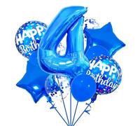 Globos Azul, 32 Pulgadas Número 3 4 5 6 7 Globos Azul Foil Helio, Decoración Globos Azules de Cumpleaños para Adultos y Niños Aniversario Fiesta Baby Shower Baloes (Azul-4)