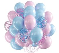 Globos Azul claro Rosa, 60 Piezas Globos de cumpleaños, Globos Látex Rosa, Globos Fiesta, 12 Pulgadas Globos Metalizados Látex Globo para Cumpleaños Boda Baby Shower Bautizo Decoración de Fiesta