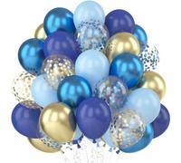 Globos Azul Oro, 60pcs Globos Latex Azul Marino Azul Claro Globo Metalico Dorados, Globos Confeti Azul Oro, Globos Azul Oro para Cumpleaños Bodas Guirnalda Fiestas Decoracion