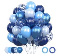 Globos Azules,62 Piezas 12 Pulgadas Globos de Cumpleaños Feliz con Globos Azules Macaron Bebé Intenso Metálicos Confeti,Globos Helio para Decoracion Cumpleaños,Decoración Baby Shower,Decoracion Fiesta