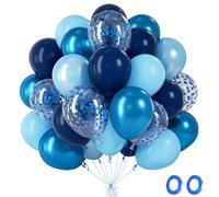 Globos Azules Metalizados, 100 Piezas Globos Cumpleaños Azul Oscuro Macaron con Globo Confeti Metálicos Latex, Globo Helio para Cumpleaños Boda Baby Shower Navidad Aniversario Graduacion, 12 Pulgada