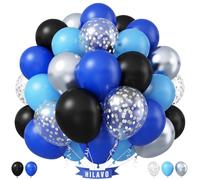 Globos azules, negros y plateados, 60 unidades, 30,5 cm, azul real, azul marino, globos de fiesta, globos para niños, hombres, videojuegos, espacio, graduación, jubilación, baby shower, cumpleaños,