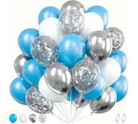 Globos azules, plateados y blancos, 100 unidades, 30 cm, azul y plateado, globos de cumpleaños, para decoración de cumpleaños, bodas, fiestas (azul, plateado y blanco)
