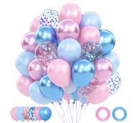 Globos Azules Rosas,62 Piezas 12Pulgadas Globos de Cumpleaños Feliz con Globo Azules Rosas Macaron,Metálicos y Confeti,Globo Helio para Revelación Género,Decoracion Cumpleaños,Decoración Baby Shower