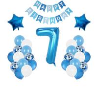 Globos azules y blancos, decoraciones de cumpleaños de 7º niño con globo azul de número 7 de 40 pulgadas y pancartas de feliz cumpleaños, globos de cumpleaños para fiesta de cumpleaños de niños de 7