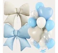 Globos azules y blancos, globos de corazón con lazo, globo de látex azul claro marfil con lazo de aluminio de helio de 38 pulgadas, globo en forma de corazón de 18 pulgadas para baby shower, boda