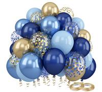 Globos azules y dorados, 60 unidades de confeti de helio de 30,5 cm, globos azules y dorados, globos azules para cumpleaños para decoración de cumpleaños de niños azules, baby shower, decoración de