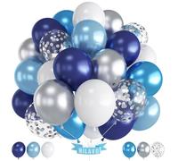 Globos azules y plateados de 30,5 cm, azul marino, plata y blanco, juego de globos reales azul nocturno metálico plateado para fiestas para niños y hombres, graduación, jubilación, boda, baby shower,