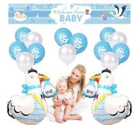 Globos Baby Shower Niño Decoración Revelación Género Bebe Azules 'It's a Boy' Blancos Welcome Home Baby Pancarta (Azul)