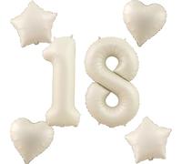 Globos beige con número 18 + 4 piezas globos de papel de aluminio corazón/estrella número 18. Cumpleaños niñas, globos gigantes número 18 de 40 pulgadas. Decoración de cumpleaños niños, globos con