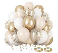 Globos beige y dorado, 60 unidades, globos de boda con globos blancos metálicos, champán, oro, helio, globos desnudos, globos para bodas, boho, cumpleaños, fiestas, baby shower, baby shower, baby
