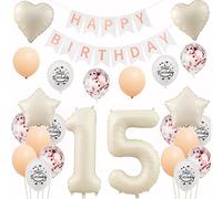 Globos Blancos 15º Cumpleaños Niña Deco Set,15º Cumpleaños Niña Deco,Globo Foil 15º Cumpleaños Niña Decoración,Decoración de Cumpleaños 15º Cumpleaños Niña Globo Blanco 15º Cumpleaños Deco