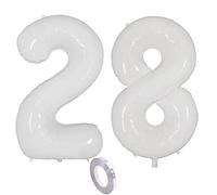Globos blancos con el número 28 para decoración de cumpleaños para mujer y hombre, globos de helio blancos de 100 cm, globos de helio blancos para 28