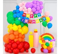 Globos Colores Arcoiris Arco Globos de Colores con Guirnalda Happy Birthday y Velas Arcoíris Decoracion Multicolor Cumpleaños Infantil Fiesta Colorida Baby Shower Arcoiris Fiesta Colorida Unisex