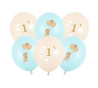 Globos con el número 1 ratones, diseño de 30 cm, juego de 6 globos de látex, globos para 1 cumpleaños, globos para helio o aire, juego de globos como decoración de cumpleaños, para baby boy, primer