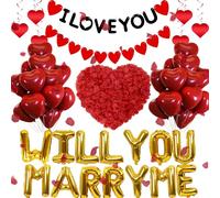 Globos con texto en inglés "Will You Marry Me", 545 piezas, juego de decoraciones románticas, globos de letras doradas, pancarta con texto en inglés "I Love You", pétalos de rosa para el día de San