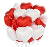 Globos corazon Blanco Rojo, 24 pcs Globos en Forma de Corazón 18 Pulgadas, Globo de Lámina de Corazón, para el Día de San Valentín Bodas Nupcial Aniversario y Compromiso (Blanco Rojo 24 piezas)