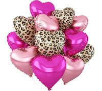 Globos Corazón Fucsia y Rosa y Estampado Leopardo, 12 PCs Globos en Forma de Corazón, Globo de Cumpleaños Moda, Globo de Aluminio, Decoración Romantica, para San Valentín, Compromisos y Confesiones