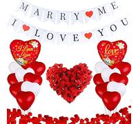 Globos Corazon Juego de decoración de boda Decoración de propuesta San Valentín Globos de corazón 1000 pétalos de rosa Guirnalda roja para Navidad Día de San Valentín Cumpleaños Día de la madre