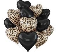 Globos Corazón Negros y Estampado Leopardo, 12 PCs Globos en Forma de Corazón, Globo de Cumpleaños Moda, Globo de Aluminio, Decoración Romantica, para San Valentín, Compromisos y Confesiones