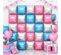 Globos cuadrados de aluminio de doble cara rosa, azul y plateado, kit de arco de túnel de globos de aluminio cromado de 19 pulgadas para cumpleaños, baby shower, compromiso, despedida de soltera