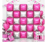 Globos cuadrados de papel de aluminio rosa intenso y plateado, 25 globos cromados de doble cara y arco de túnel, kit de telón de fondo para niñas, fiesta de cumpleaños, princesa, graduación
