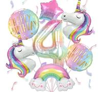 Globos Cumpleaño 4 Años Unicornio, 7pcs Globo Arcoiris Cumpleaño 4 Años, Globos Cumpleaños 4 Año Niña, Unicornio Globo, Decoración de Cumpleaños para Niñas de 4 Año