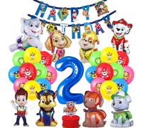 Globos Cumpleaños 2 Años, Decoración Cumpleaños Patrulla Dog Canina, Globo Número 2, Pancarta Happy Birthday y Decoracion Tarta como Adornos para Fiestas de Cumpleaños Infantiles