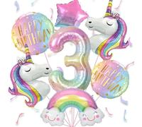 Globos Cumpleaños 3 años Unicornio, 7pcs Globos Arcoiris Cumpleaños 3 Años, Globos Cumpleaños 3 Años Niña, Unicornio Globo, Decoración de Cumpleaños para Niñas de 3 Años