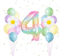 Globos Cumpleaños Arcoíris 4 Años, Decoracion Cumpleaños 4 Años, Globo de Margaritas Flores, Globos Arcoíris Pastel, para Fiesta Cumpleaño Niñas, Baby Showers, Aniversario