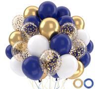 Globos Cumpleaños Azules, 52 Piezas Globos Azul Marino Metálicos Dorados Con Confeti Para Cumpleaños, Globo Azules Blancos Dorados, Decoración Azul Para Bautizos Bodas Baby Showers, 12 Pulgadas