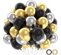 Globos Cumpleaños Oro Negro, 52 Piezas Globos Negro Dorado Plateado Metálicos Oro, Globo Decoración Para Hombres, Niños, Decoración de Fiesta de Cumpleaños, Boda, Graduación, Aniversario, 12 Pulgadas