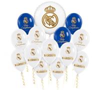Globos Cumpleaños Real Madrid - Decoración Fiesta Madridista con 12 Globos Látex y Globo Foil, Kit Globos Infantil de Fútbol para Niños, Fiestas y Celebraciones Real Madrid (KIT 3)